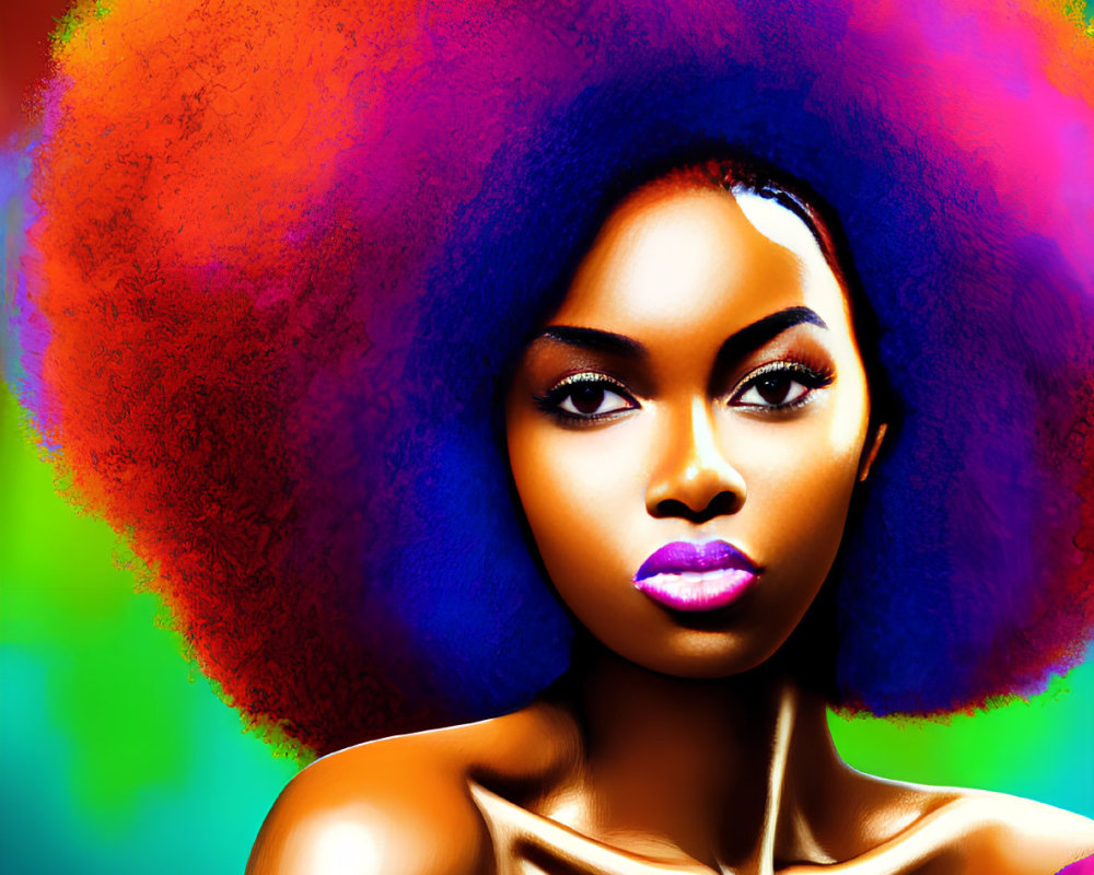 Vibrant portrait with colorful hair and makeup on gradient backdrop