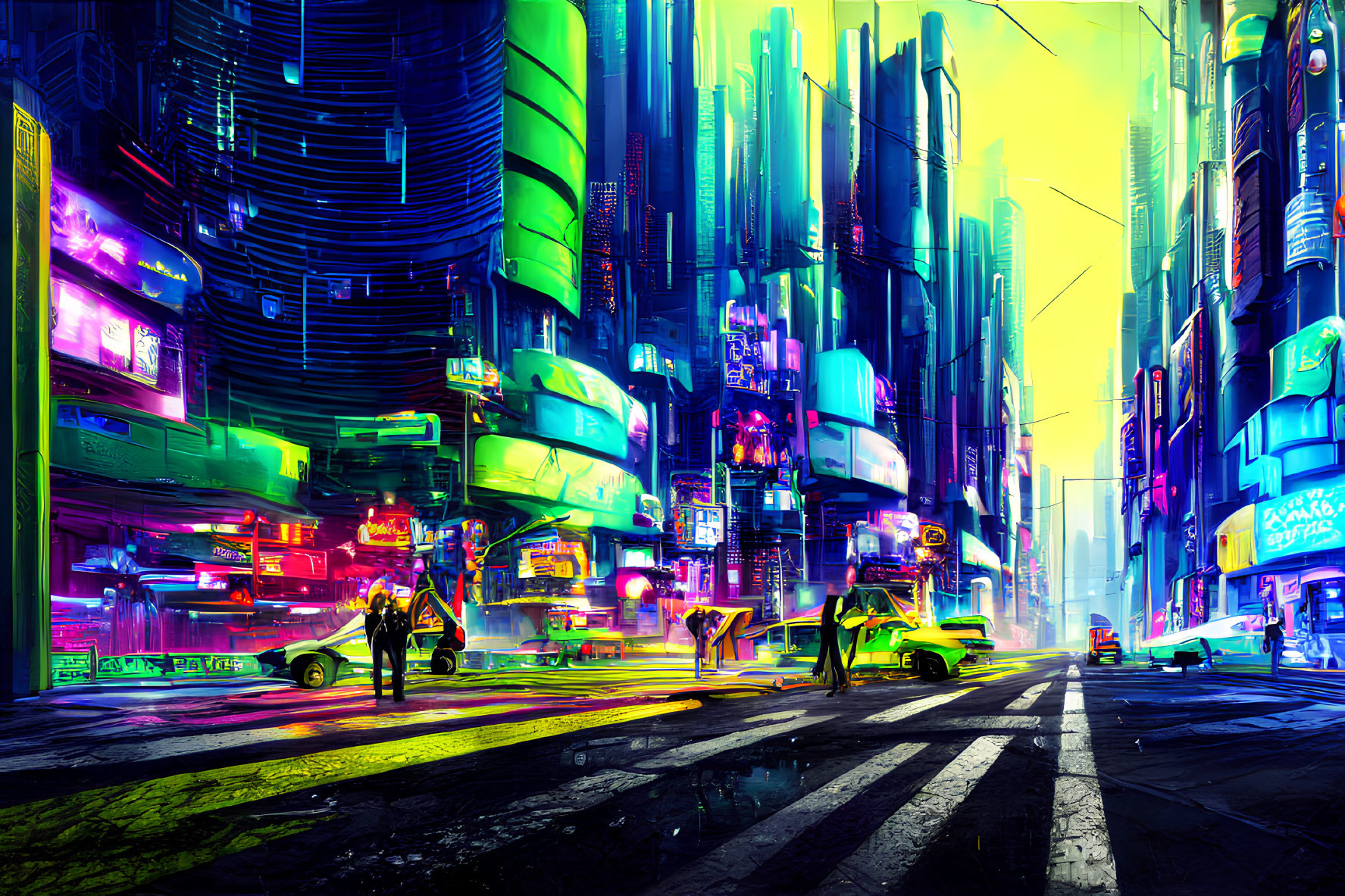 Neon-lit cyberpunk cityscape with futuristic elements