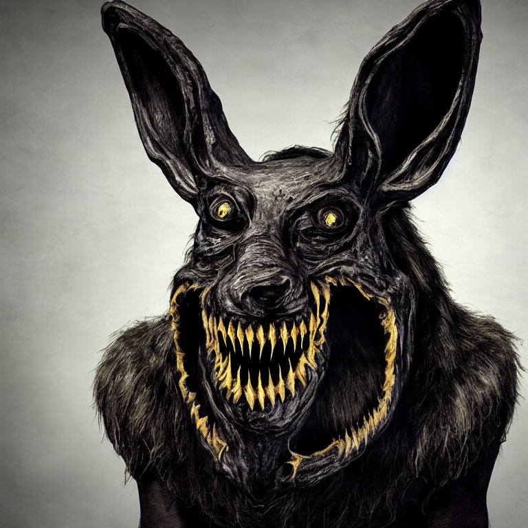 Illustration of menacing creature with wolf-like head and sharp teeth