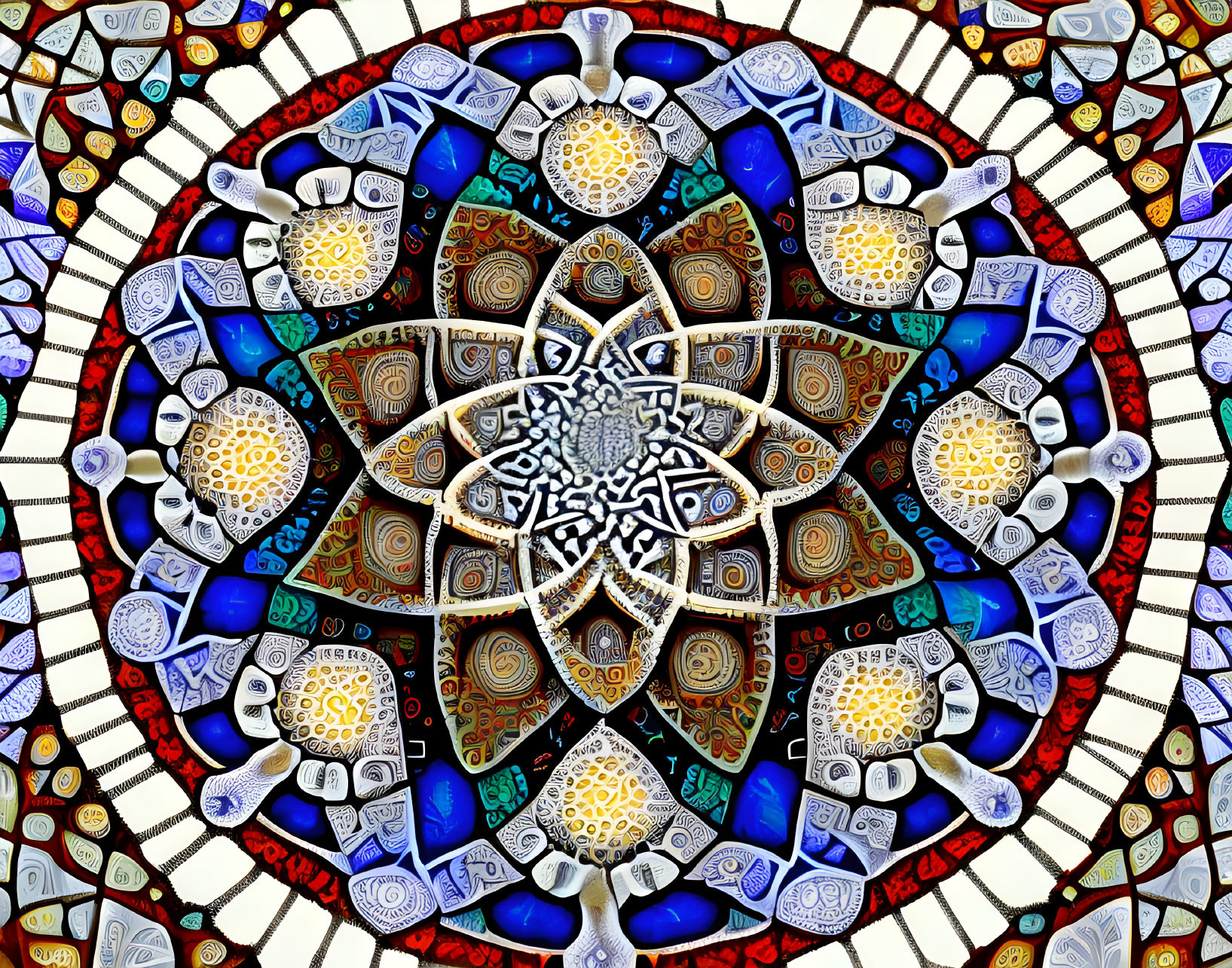 Colorful Symmetrical Mandala with Stained Glass Aesthetic