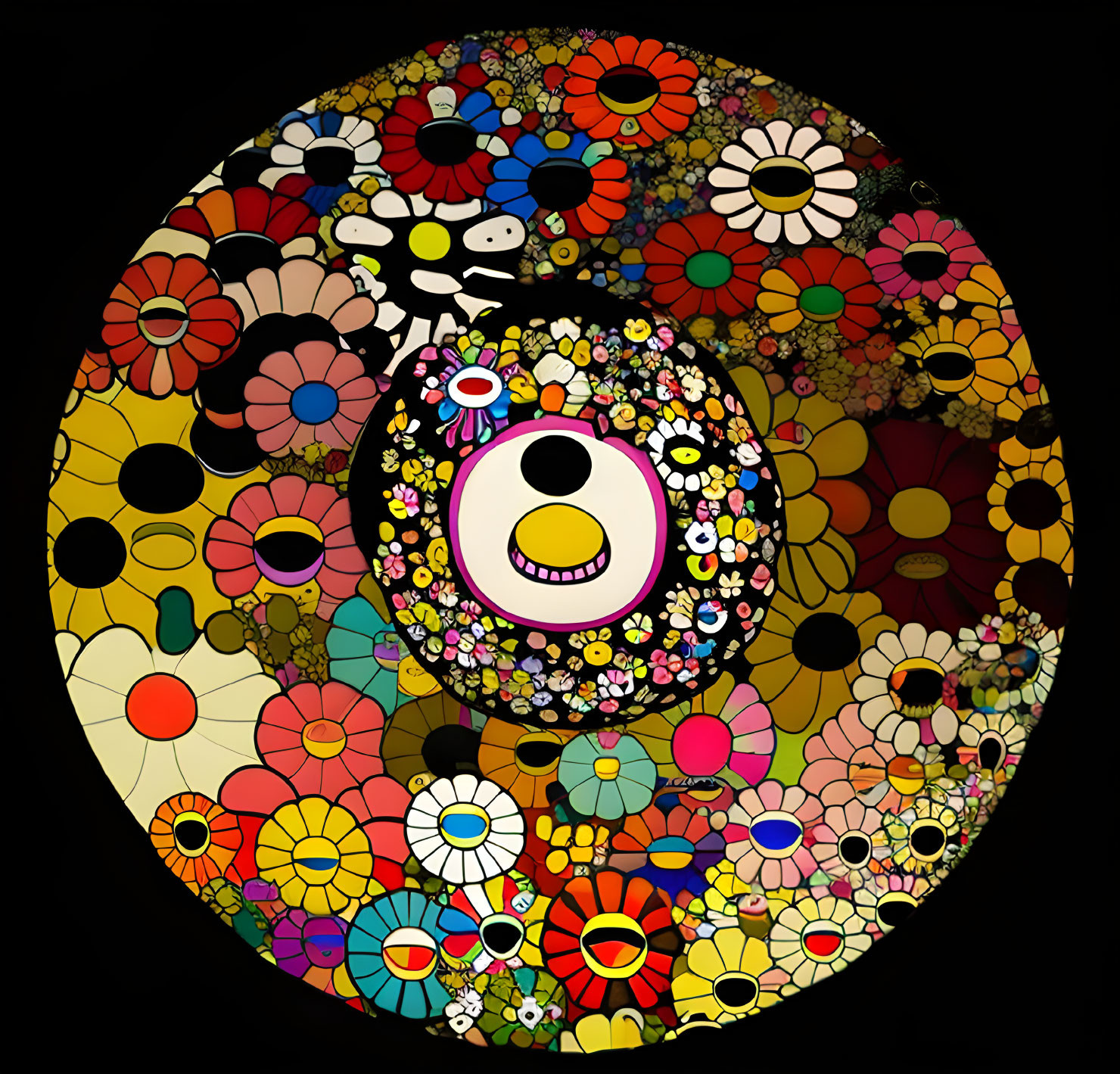 Colorful Flower Mosaic on Black Background