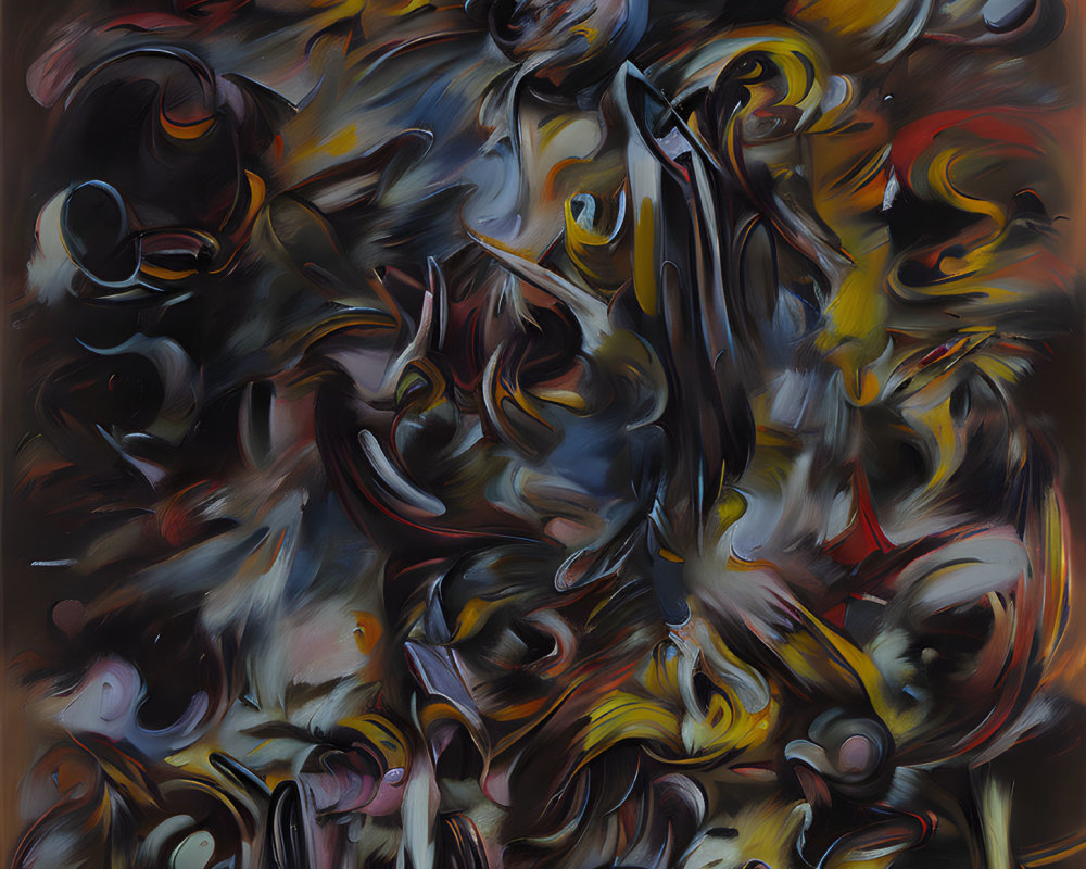 Swirling Abstract Painting in Dark and Warm Tones