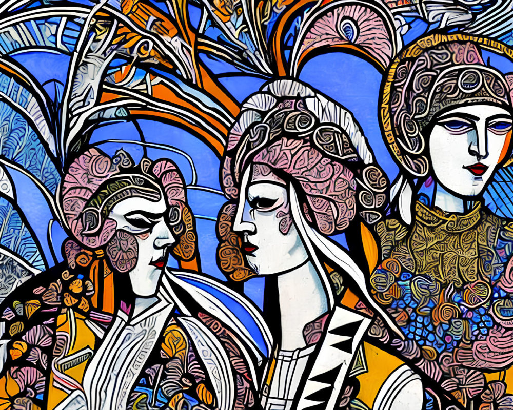 Detailed Stylized Women in Ornate Background
