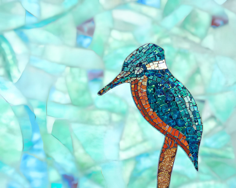 Vibrant Blue and Orange Kingfisher Mosaic Artwork