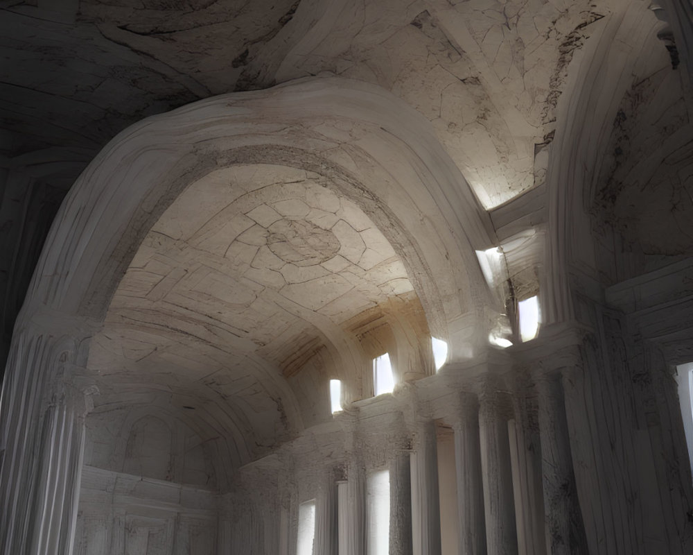 Neoclassical Building Interior with White Columns & Arched Ceilings