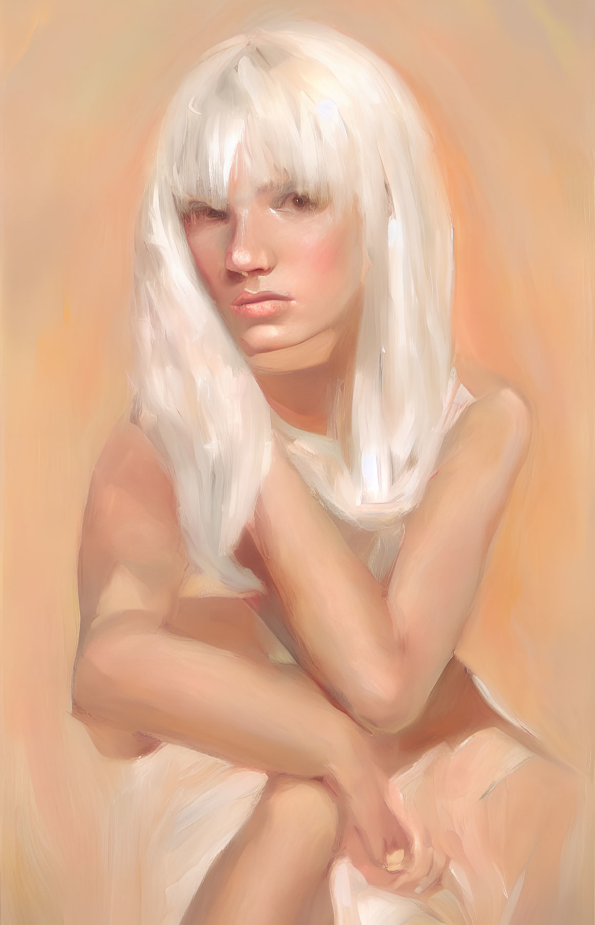 Platinum Blonde Hair Person Painting on Warm Background