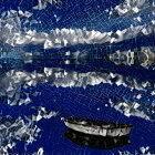 Digital artwork featuring character with blue skin and intricate patterns, partially obscured by feather-like structure in blue,