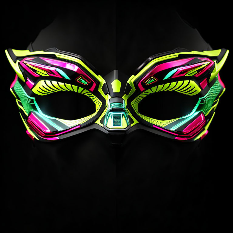 Vivid Neon Futuristic Mask with Pink, Green, and Yellow Color Palette