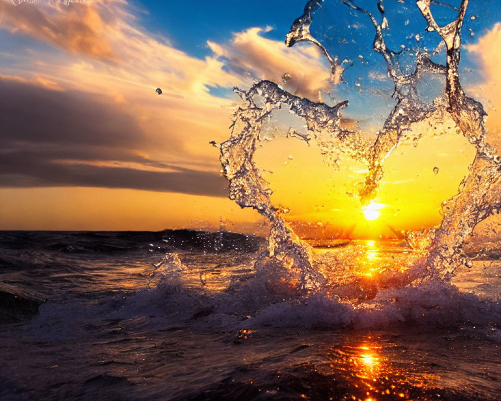 Colorful Ocean Sunset with Heart-shaped Reflection Splash