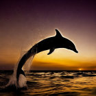 Silhouette of Dolphin Leaping from Ocean at Sunset