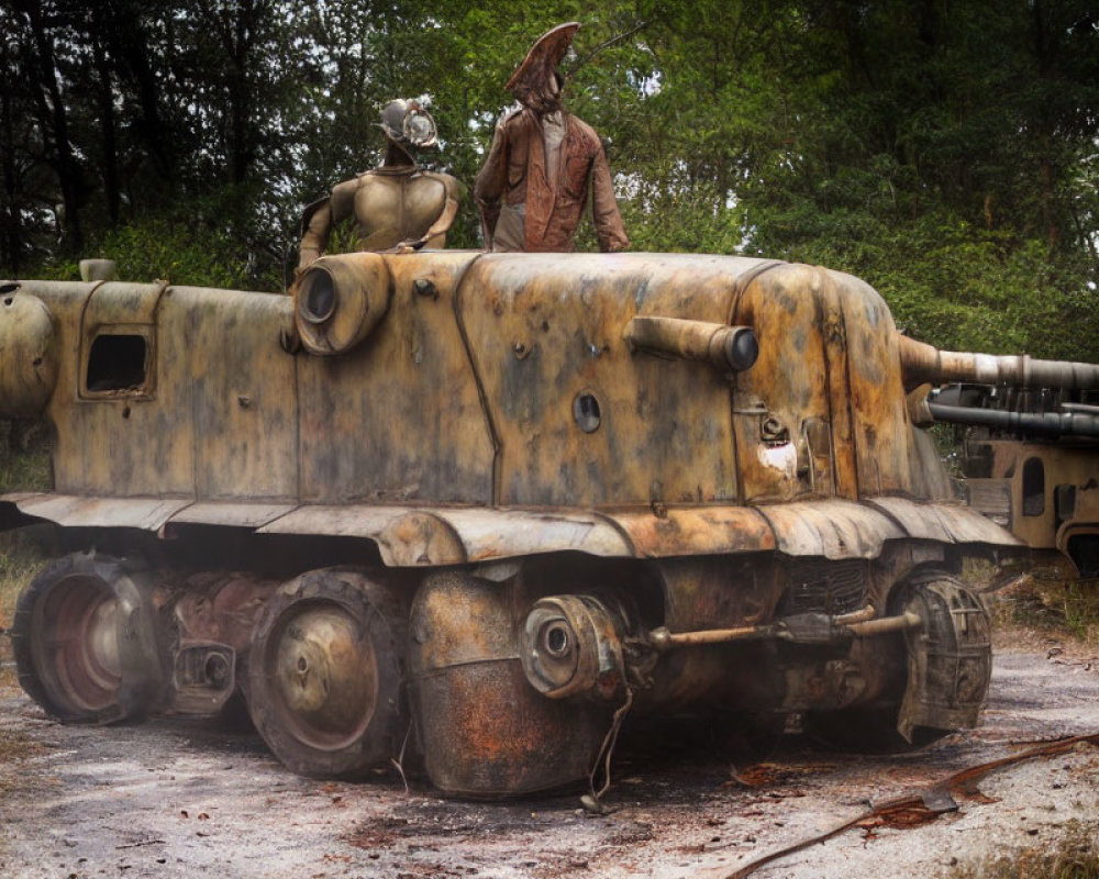 Star Wars cosplay characters on tank in forest setting