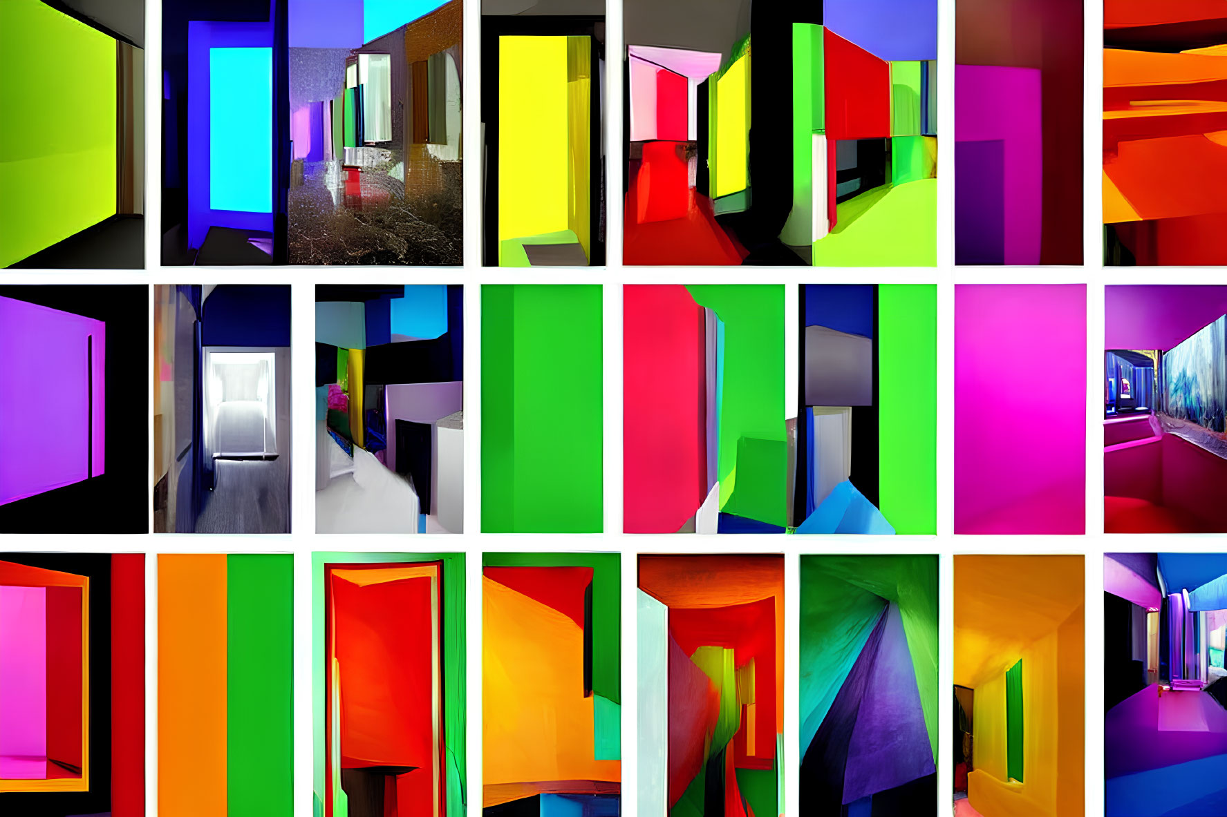 Colorful Corridors and Doorways Collage Displaying Abstract Architectural Spaces