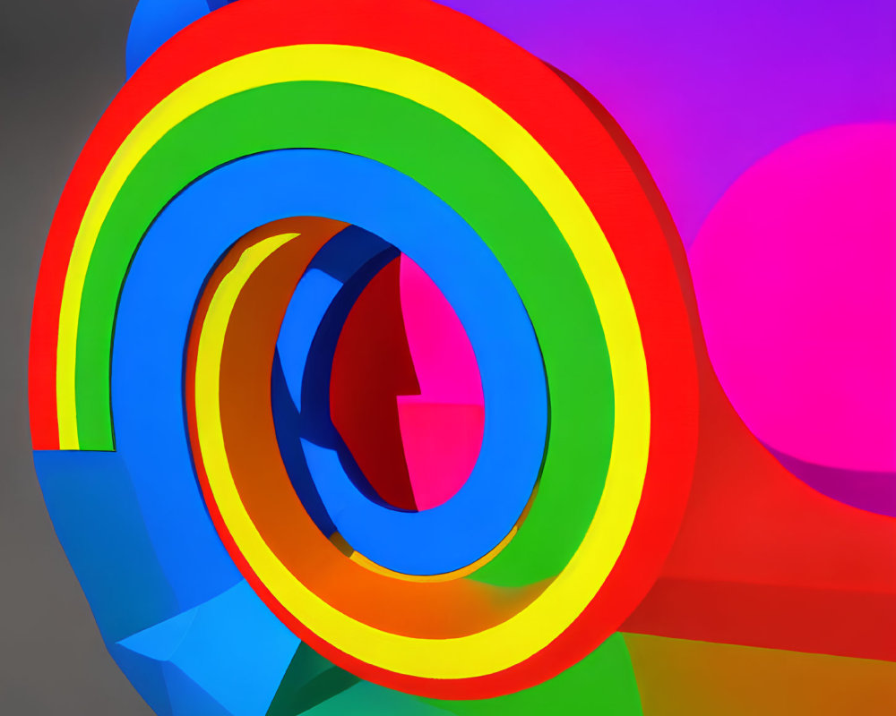 Colorful concentric circles spiral on bright geometric background