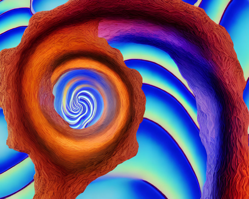 Vivid Blue Swirling Pattern with Orange and Brown Spiral Structure
