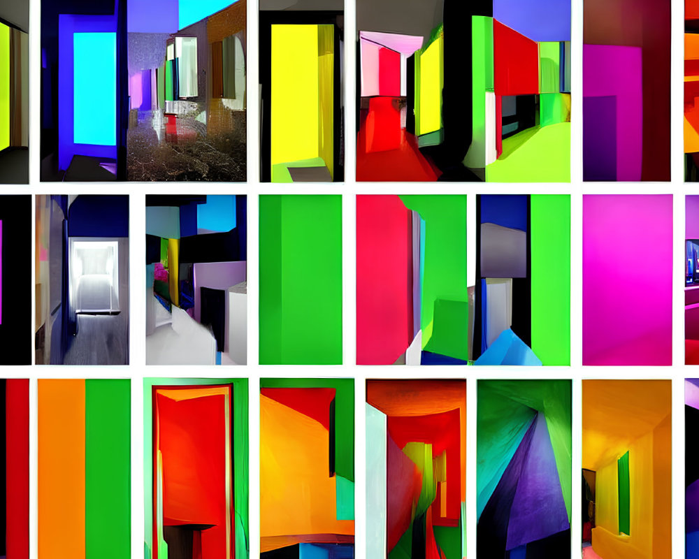 Colorful Corridors and Doorways Collage Displaying Abstract Architectural Spaces
