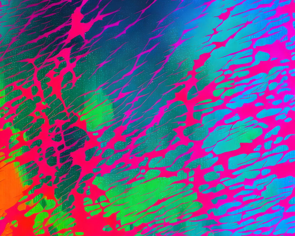 Colorful Abstract Painting: Neon Pink, Green, and Blue Patterns Resembling Digital Brush Strokes