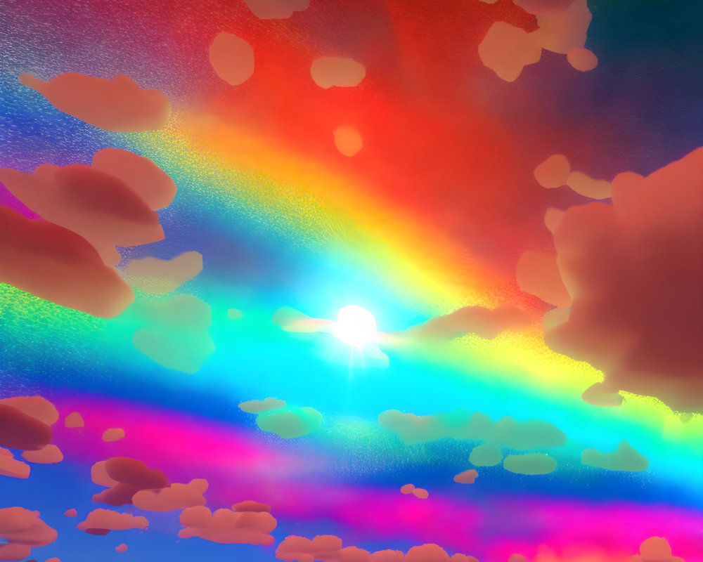 Colorful Sky with Radiating Spectrum of Light and Angelic Figure