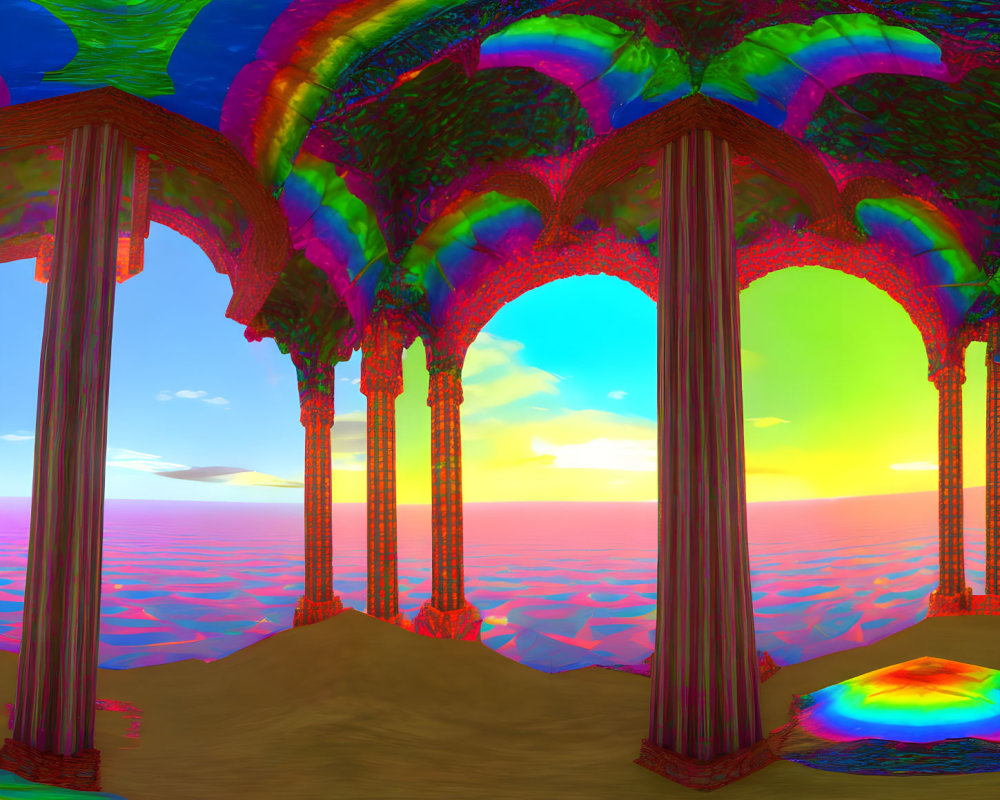 Vibrant psychedelic digital art of surreal landscape