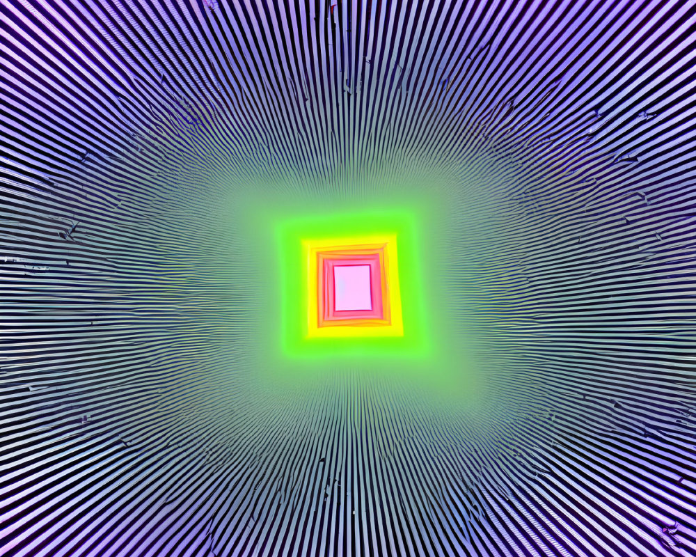 Multicolored tunnel illusion with green to pink gradient and radial black and white lines