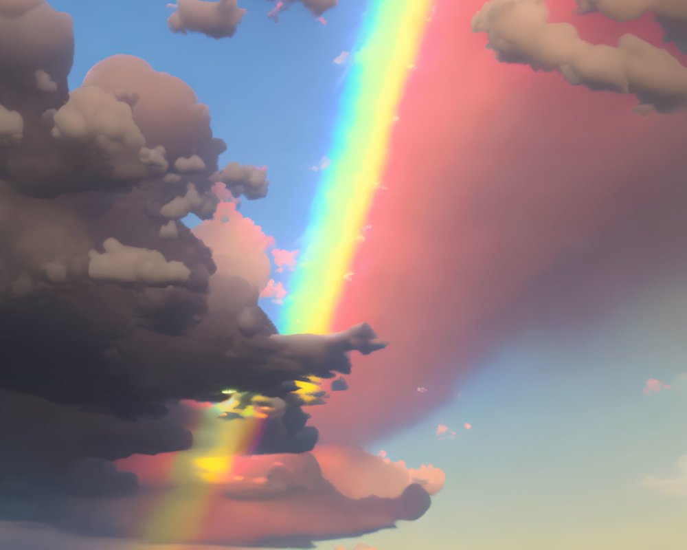 Colorful Rainbow Reflecting on Clouds in Dusky Sky