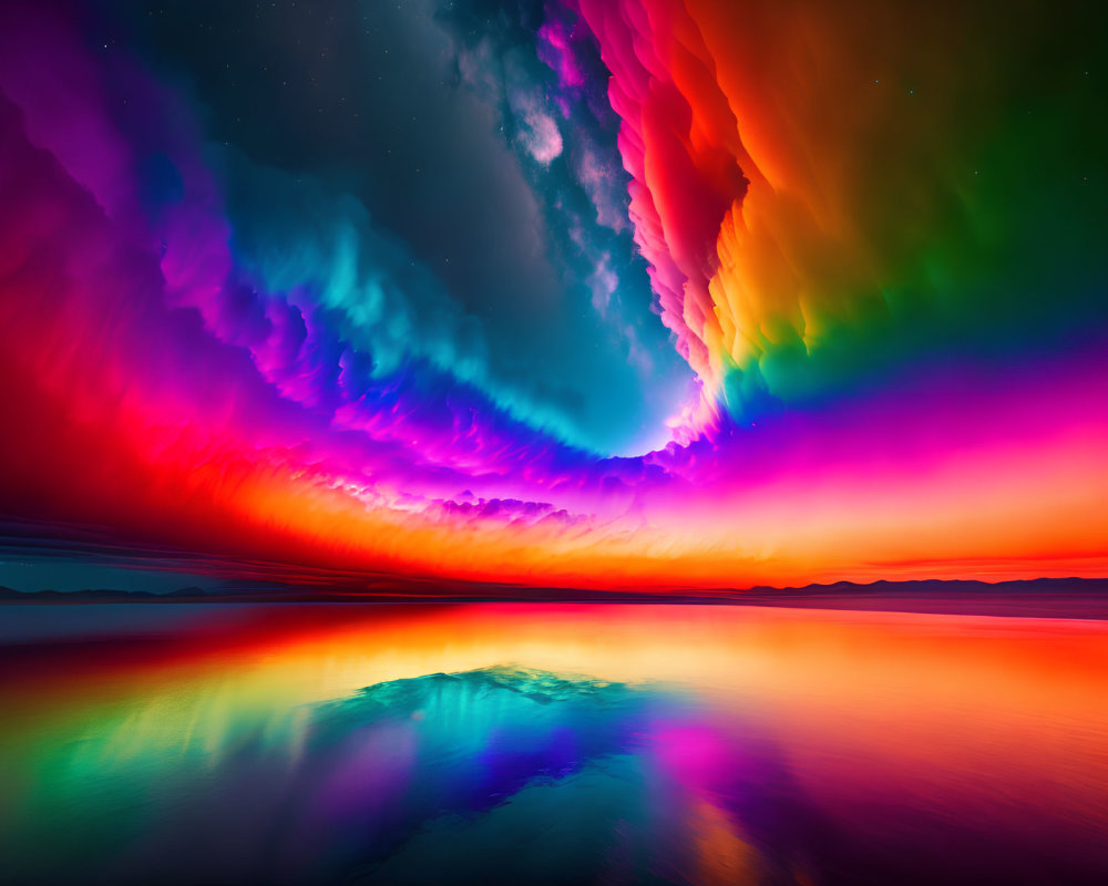 Colorful Aurora Borealis Reflecting in Serene Lake