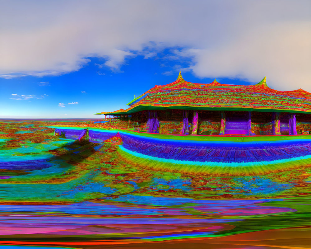 Colorful Distorted Image of Traditional Structure with Wave-Like Effect