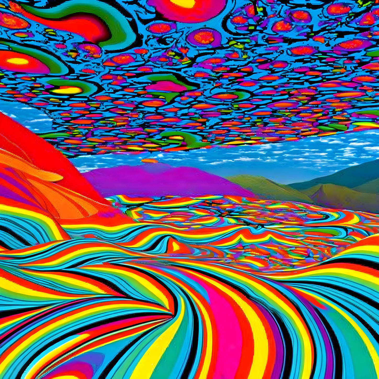 psychedelic luminescent photospheric rainbow motif