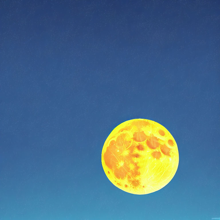 Large moon painting against blue sky with yellow-orange gradient