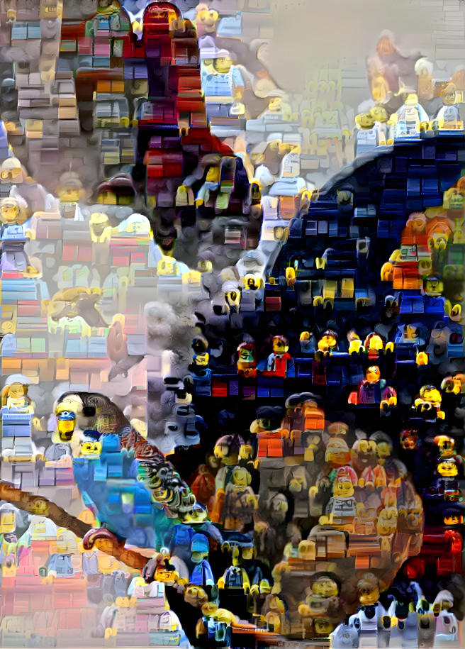 parrot among legos