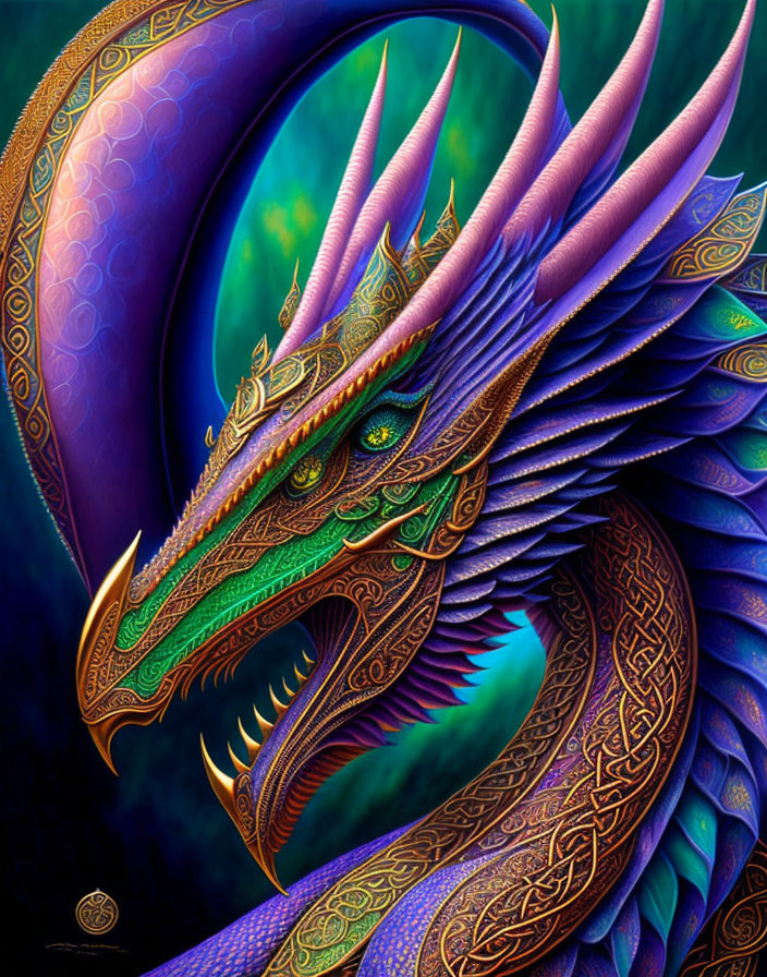 Colorful Dragon Artwork with Detailed Scales and Horns