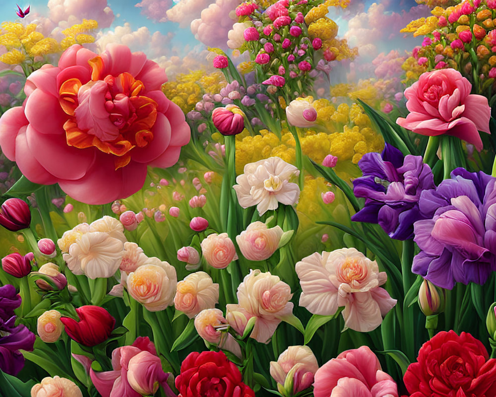 Colorful Flowers in Vibrant Garden Scene