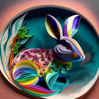 Colorful Quilled-Paper-Style Rabbit in Crystal Ball with Starry Background