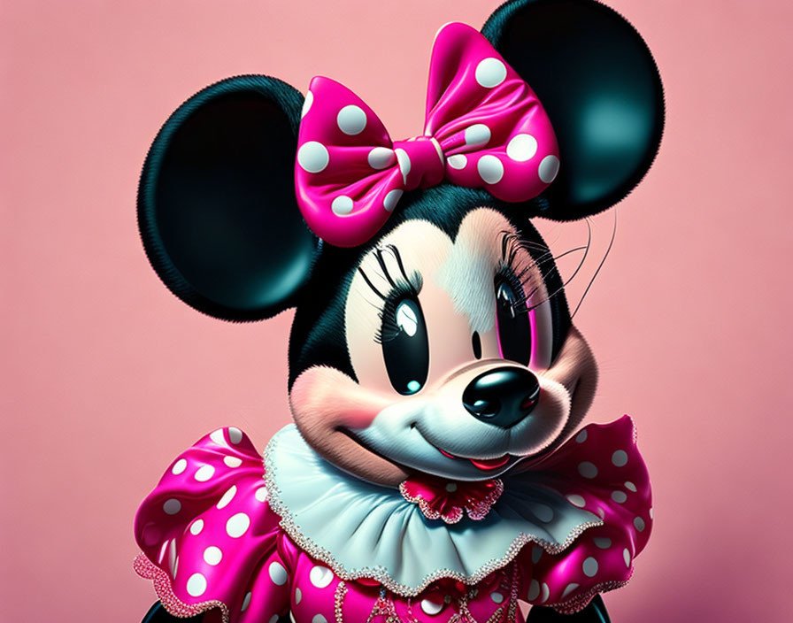 Colorful Minnie Mouse Artwork with Polka-Dot Dress and Bow