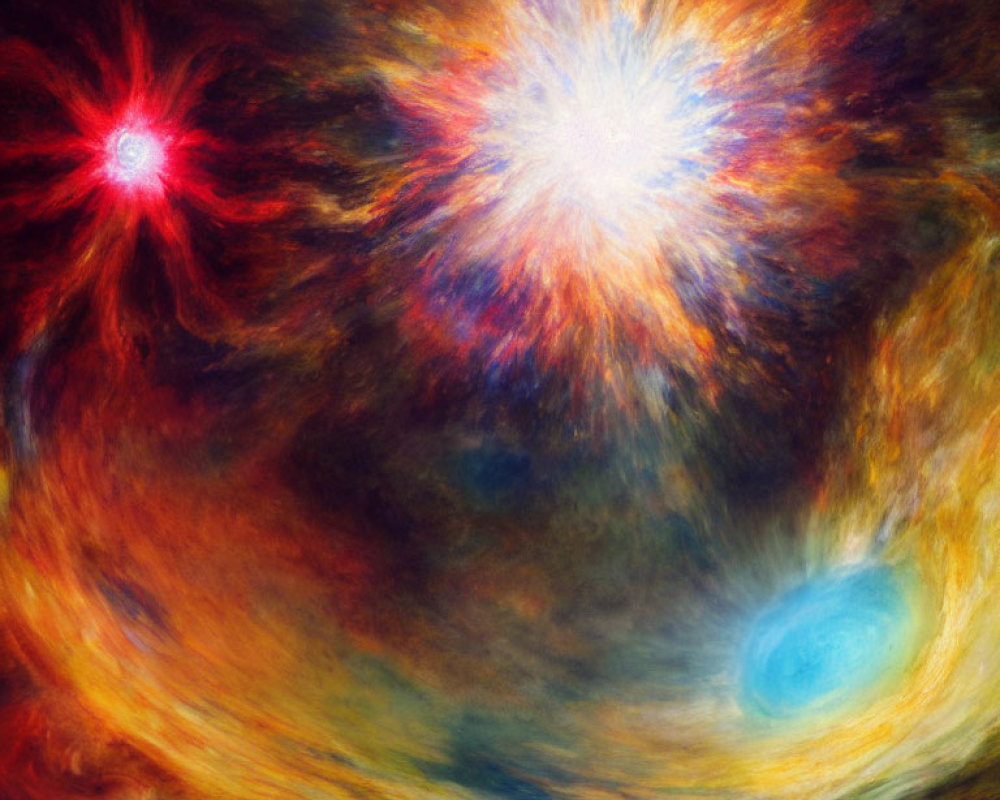 Stunning cosmic artwork featuring starburst, nebula, and celestial body