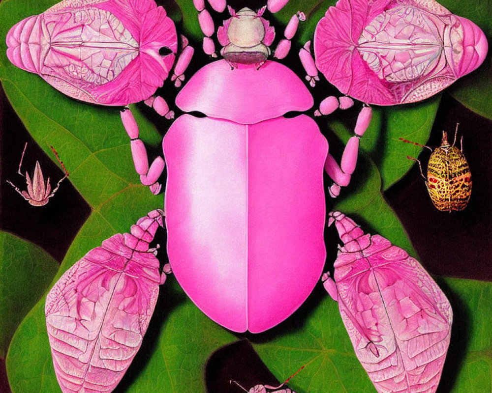 Detailed Pink Beetle Illustration with Intricate Wing Patterns