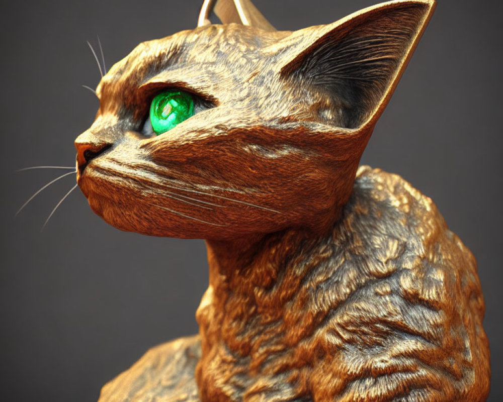 Digital Artwork: Cat with Textured Wood Surface & Green Eyes
