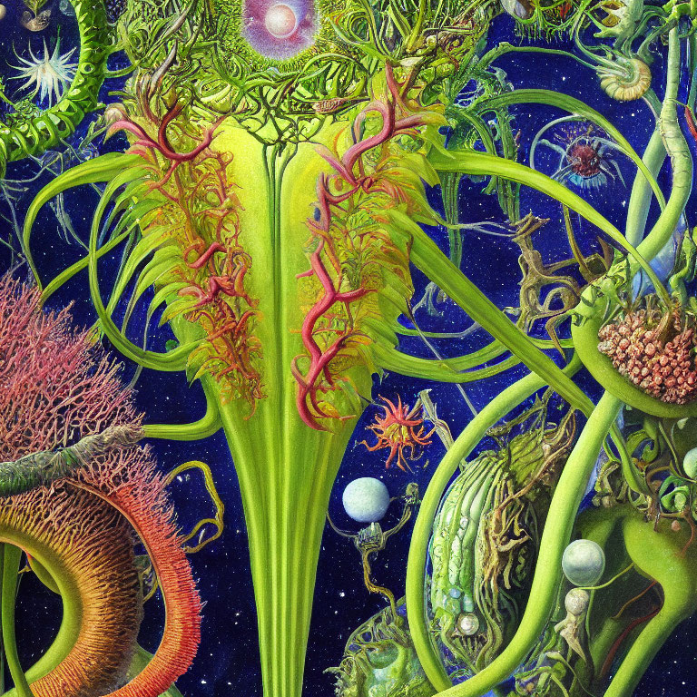 Colorful Psychedelic Alien Botanical and Celestial Illustration