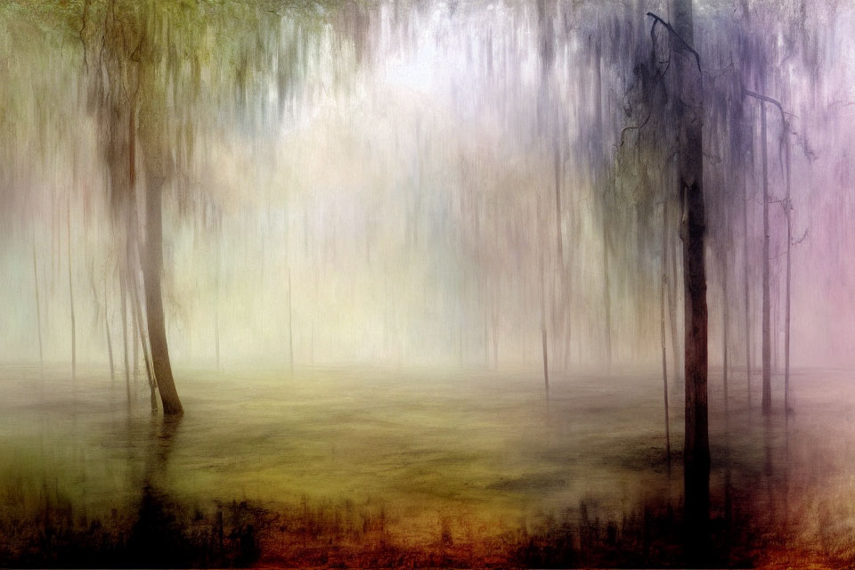 Blurred forest scene with dreamlike atmosphere