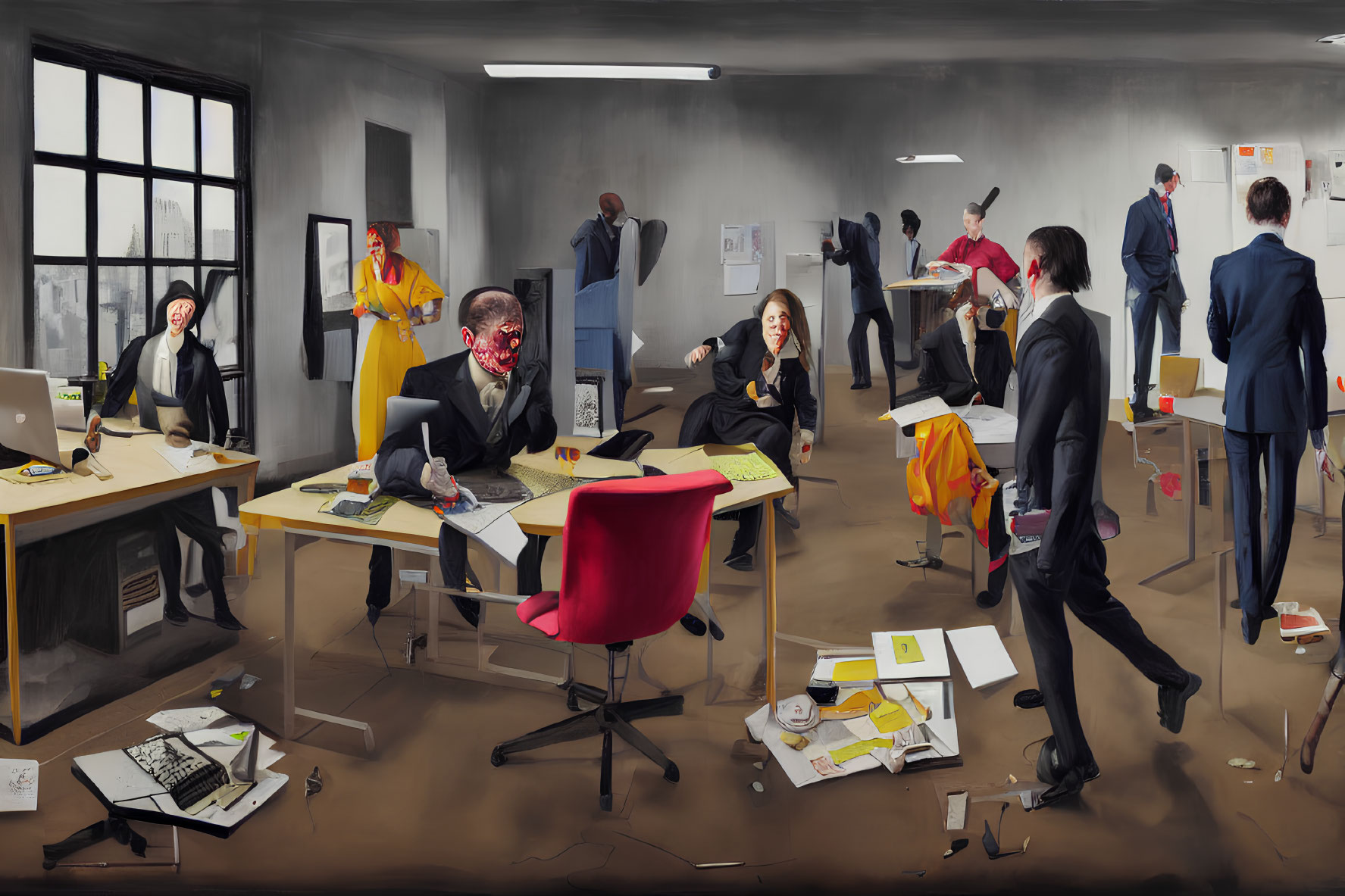 Corporate zombies working in an office