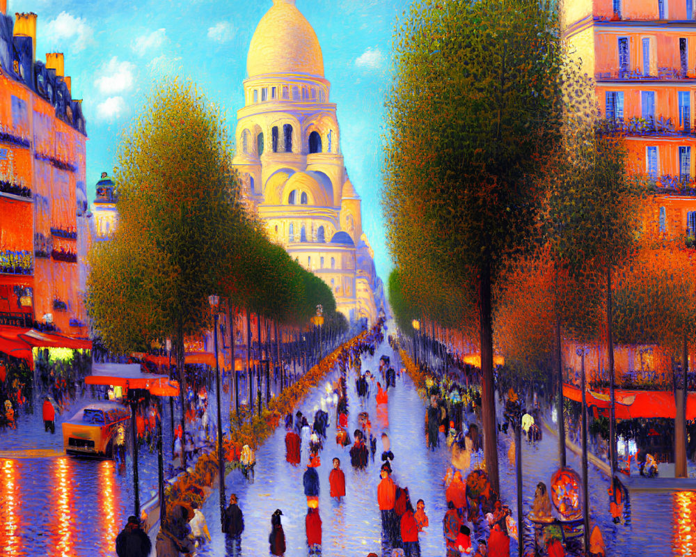 Impressionist-style street scene near Sacré-Cœur Basilica, Paris