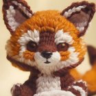 Crocheted fox toys with intricate patterns in two sizes on blurred background