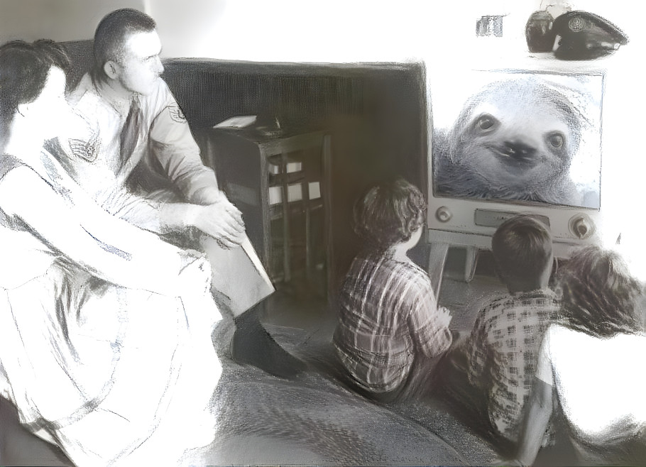 hallucinated sloth on 50s tv