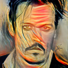 Portrait of a man with mustache and swirling background reminiscent of Van Gogh.