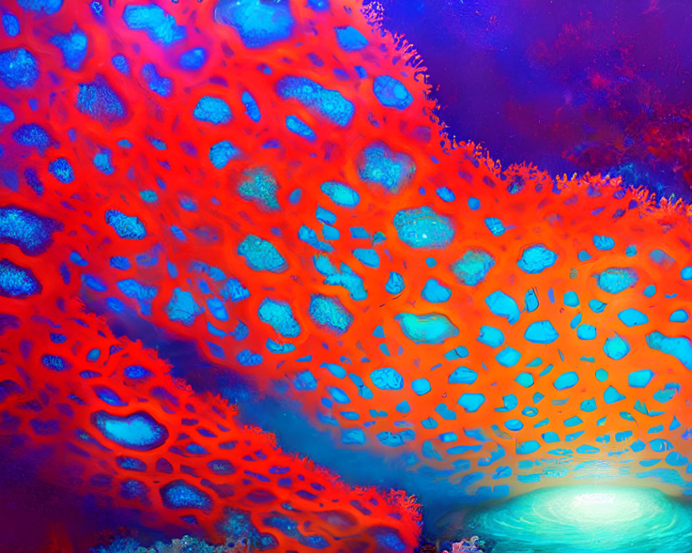 Colorful Orange Sea Sponge on Blue and Purple Background