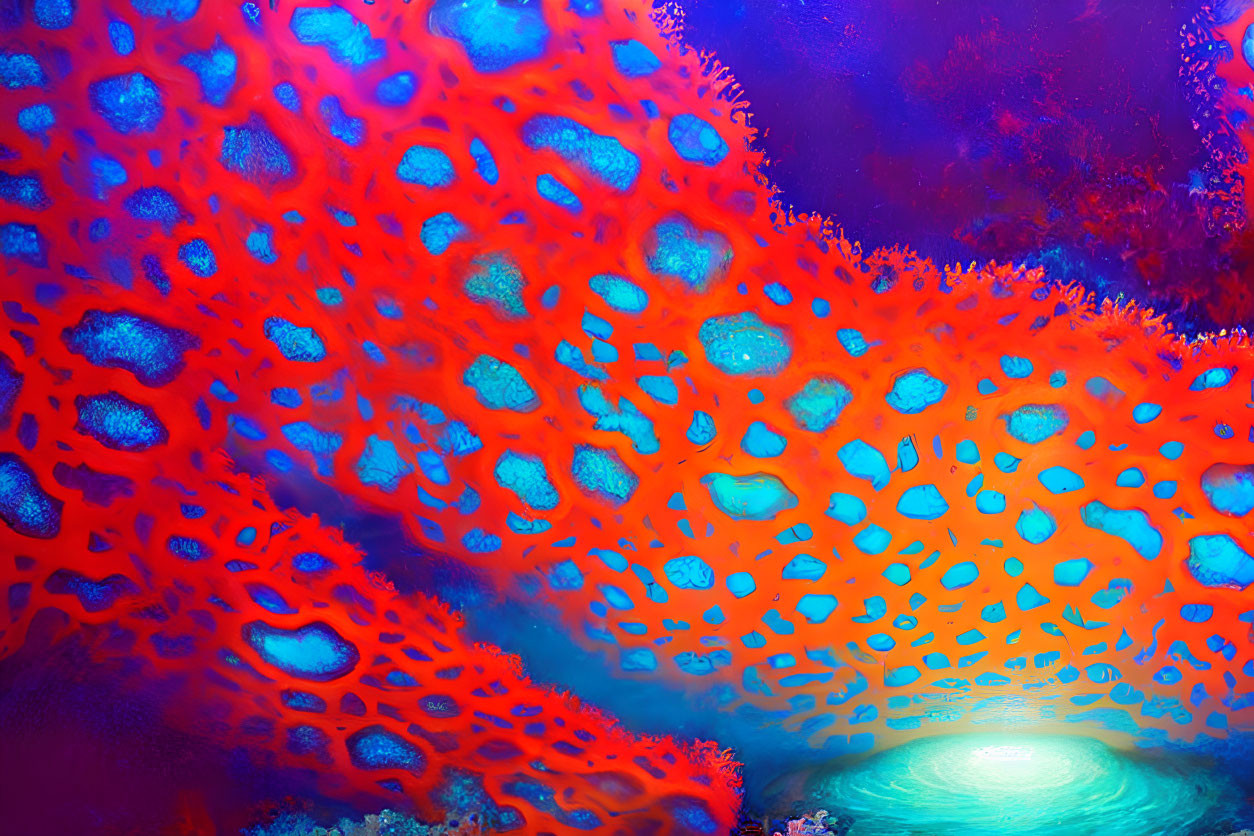 Colorful Orange Sea Sponge on Blue and Purple Background