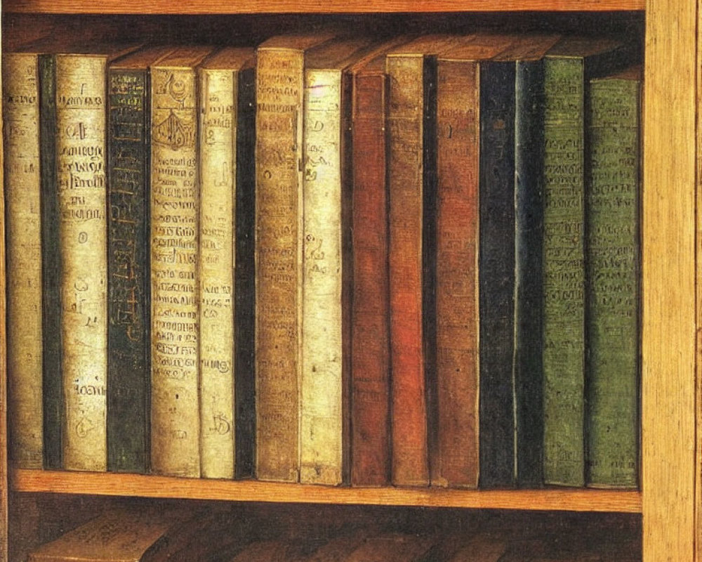 Vintage Books Collection on Worn Wooden Shelf