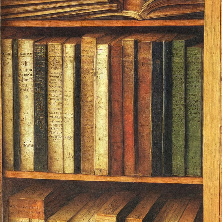 Vintage Books Collection on Worn Wooden Shelf