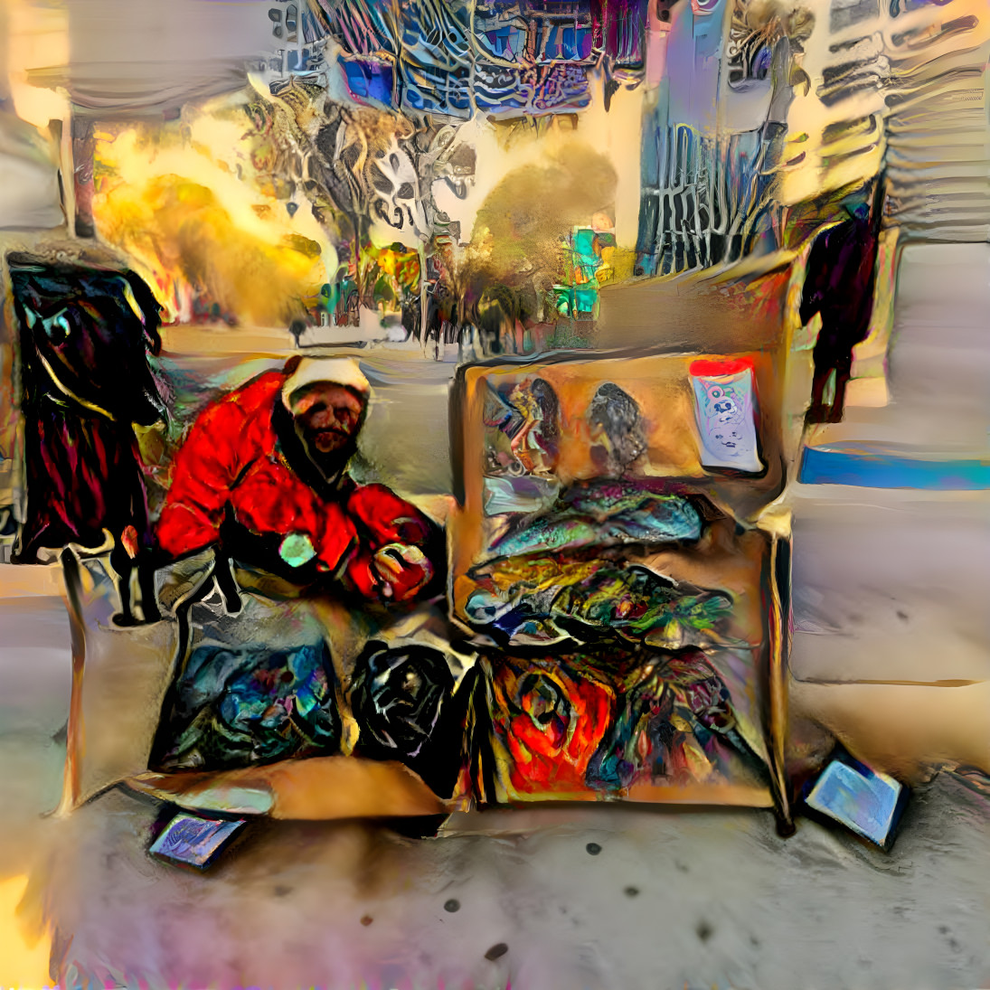 Homeless man sells art