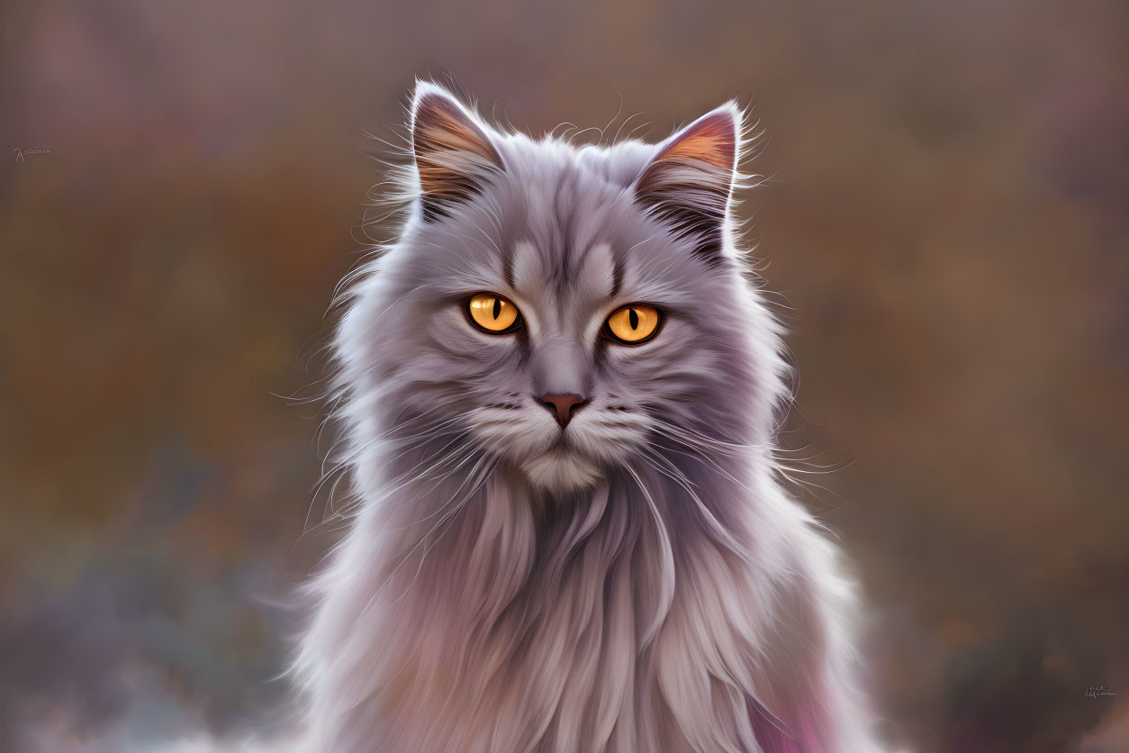 Fluffy Gray Cat Portrait with Yellow Eyes