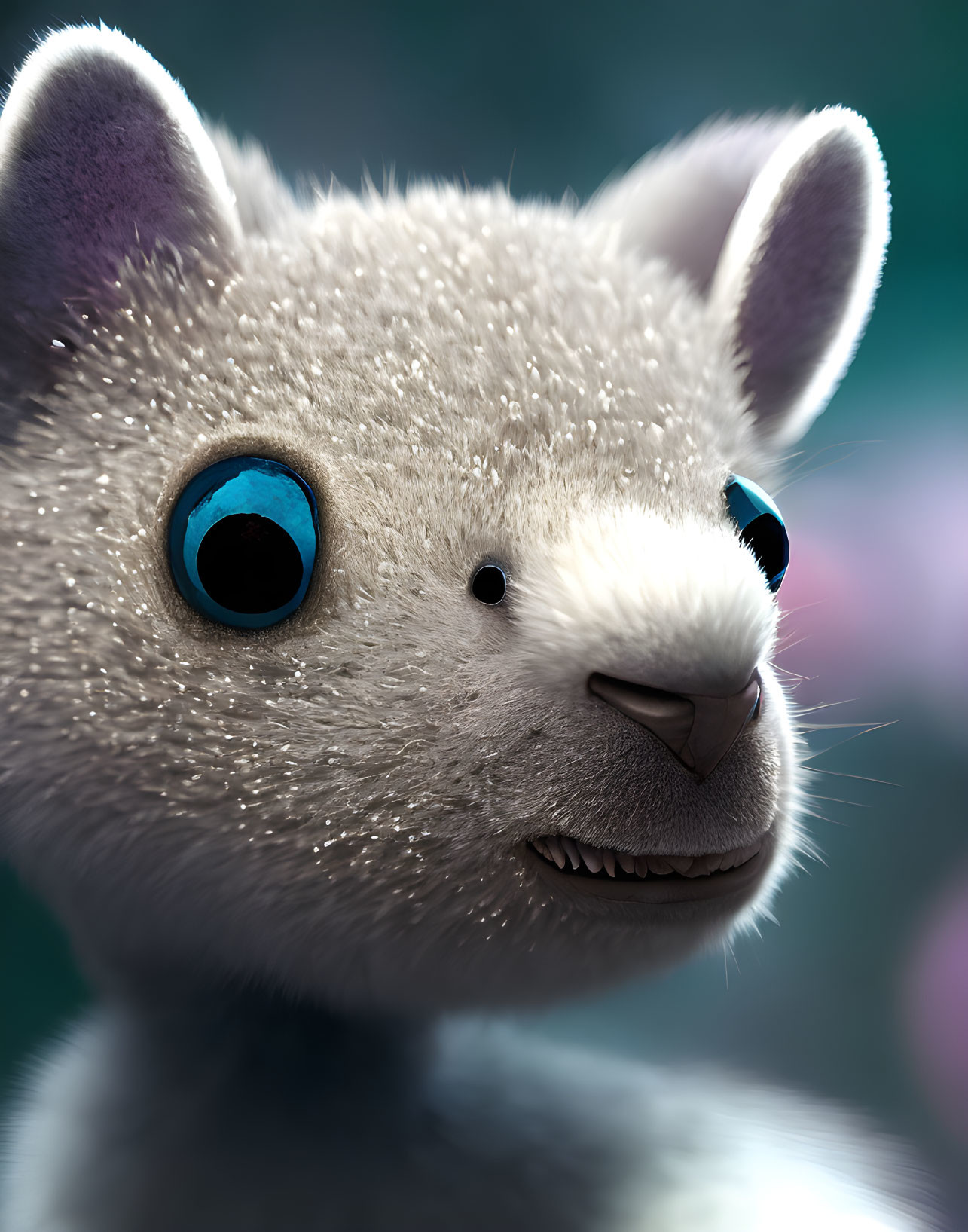 Animated creature with bright blue eyes and cute smile.